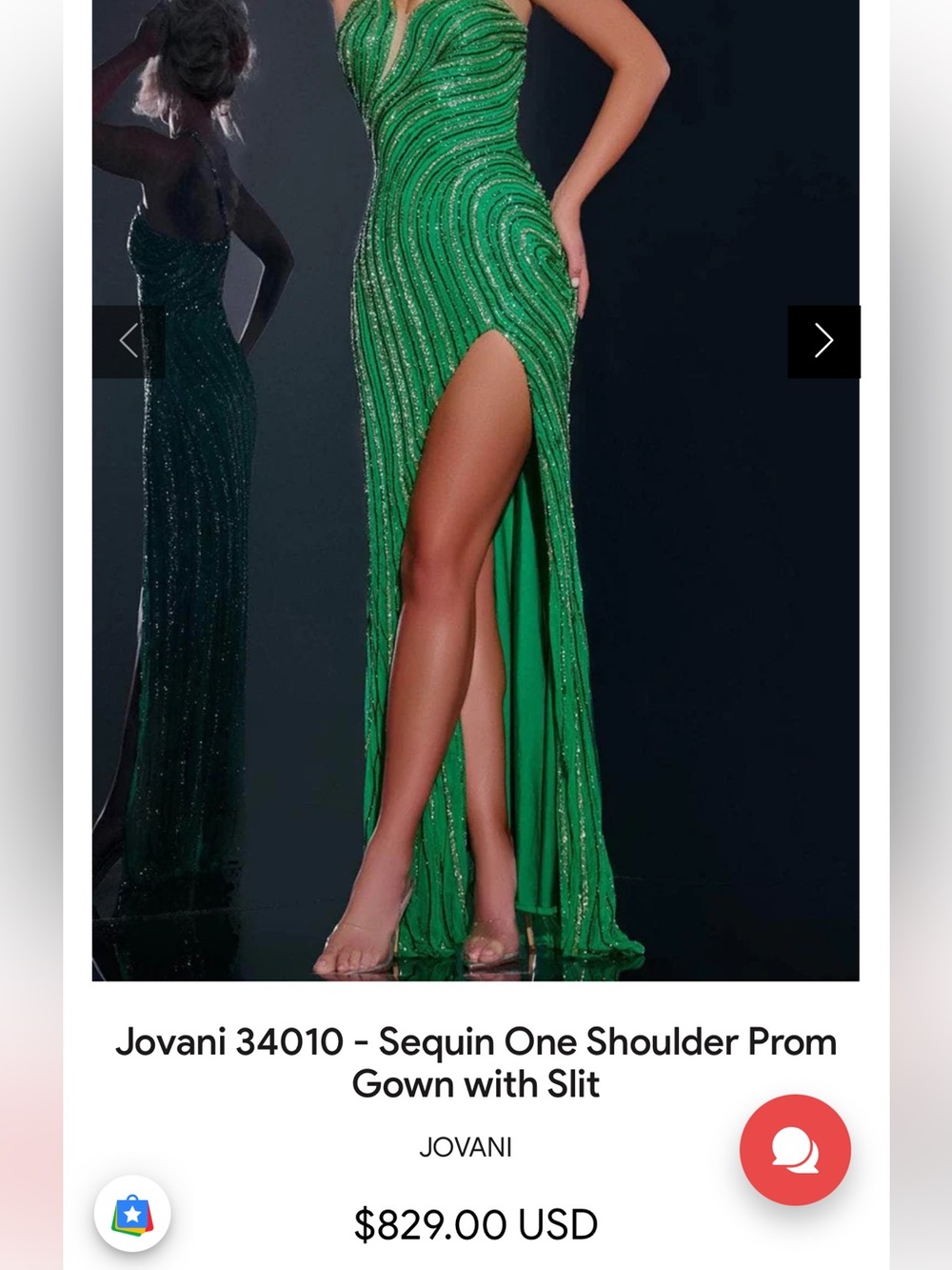 Jovani Beaded Green Sequin One-Shoulder Gown with Heart Detail and Slit